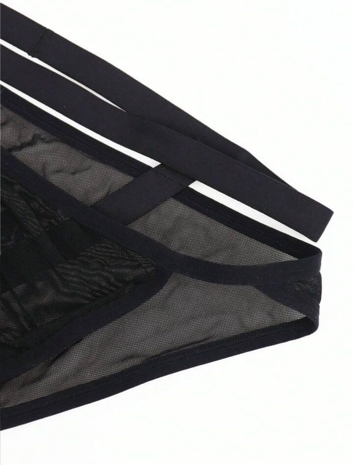 Sheer mesh cage brief in black